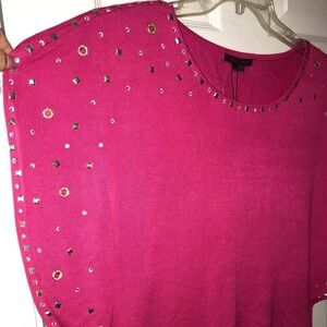 Embellished sweater top with grommets and wide sleeves